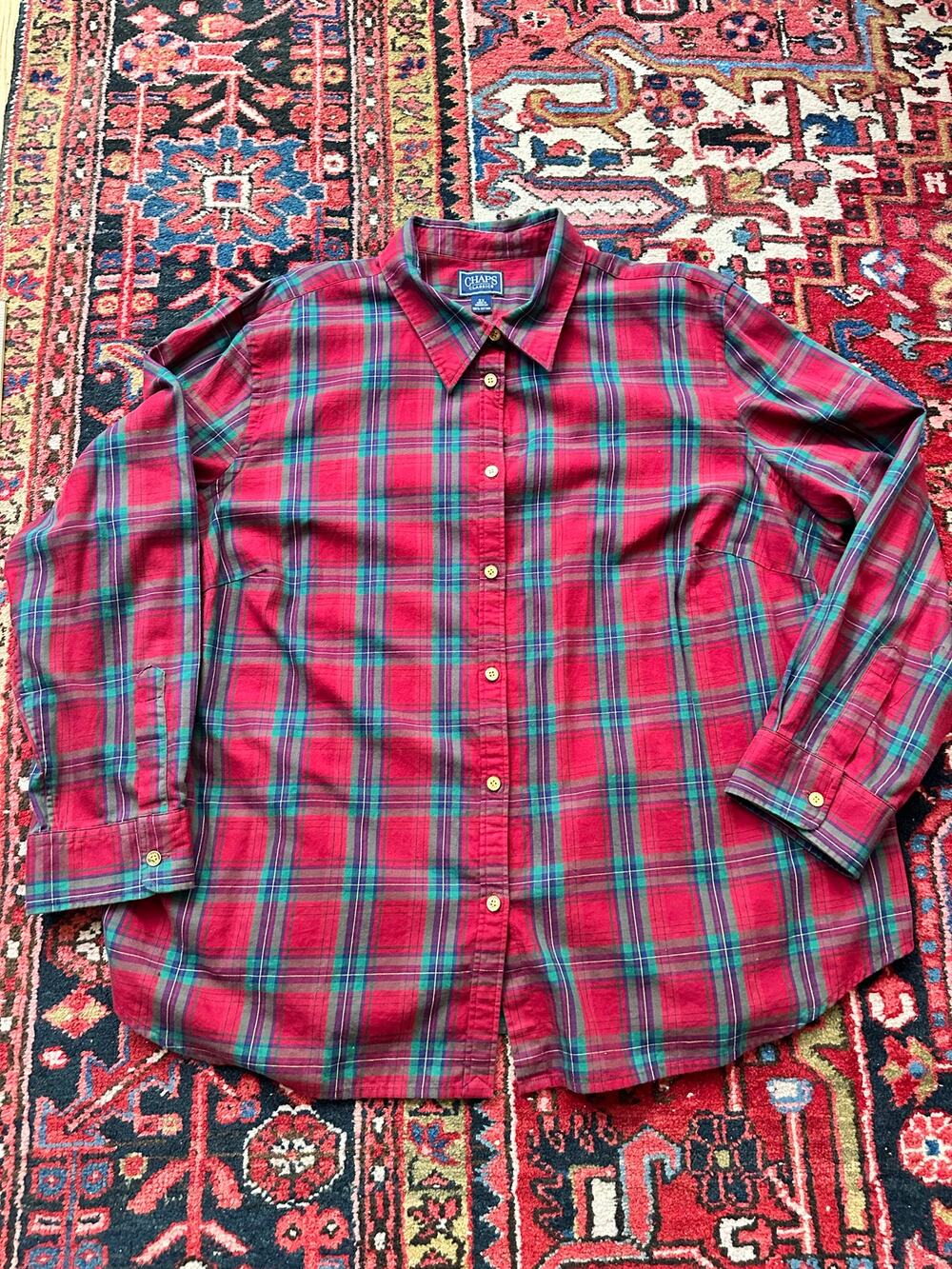Chaps Ralph Lauren Women’s Button Down Holiday Plaid Shirt Size 3XL